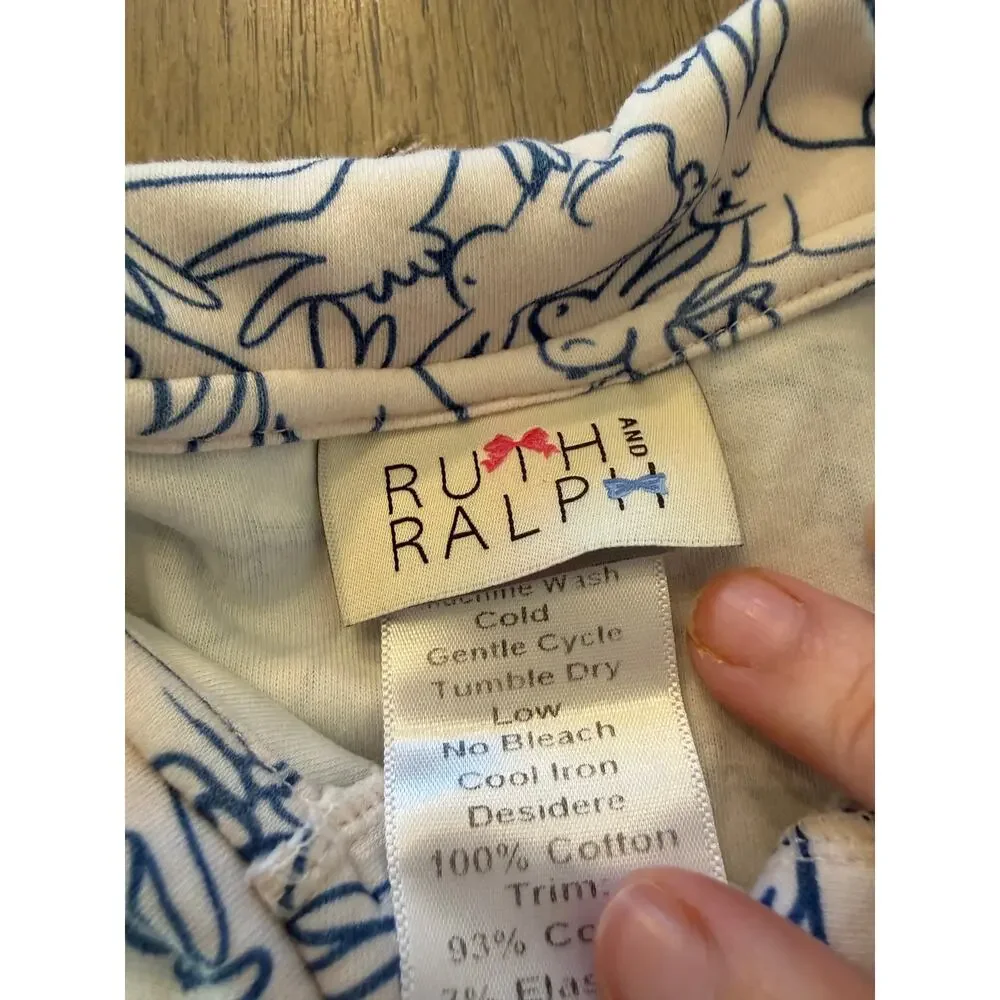 Ruth & Ralph Baby's White Playful Bunnies Pima Harold Romper One Piece Size 18 M